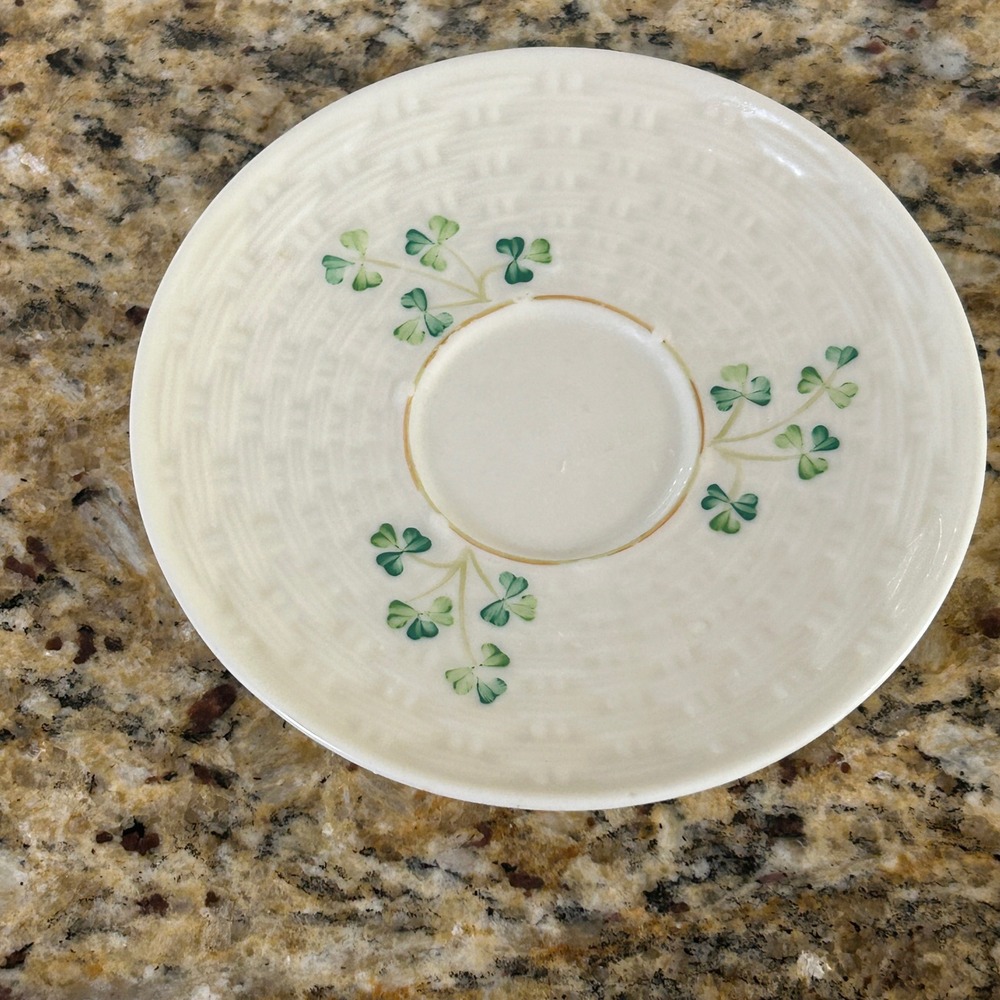 Belleek Shamrock Saucer 5.25" Ivory Basketweave Parian China Ireland